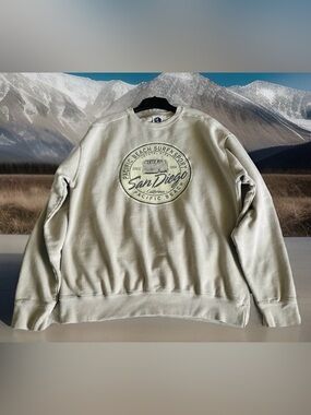 Avalon Ocean Beach Surf Sport San Diego VW Bus Sweatshirt Cotton Blend Tan Sz M